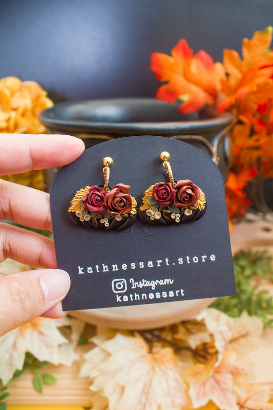 Roses bouquet pumpkin earrings